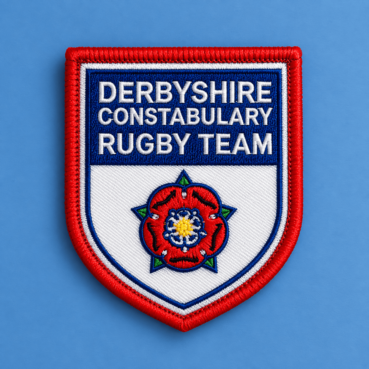 Custom embroidered patch: Derbyshire Constabulary Rugby Team crest